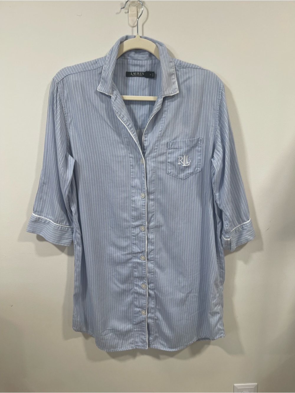 Ralph Lauren Blue & White Striped Button-Up Nightshirt
